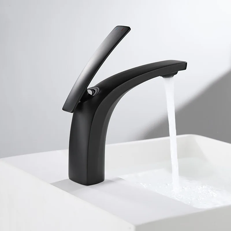 

Matte Black Bathroom Faucet All Copper Single Handle Basin Hot And Cold Water Splashproof Pressurized Mixer Tap