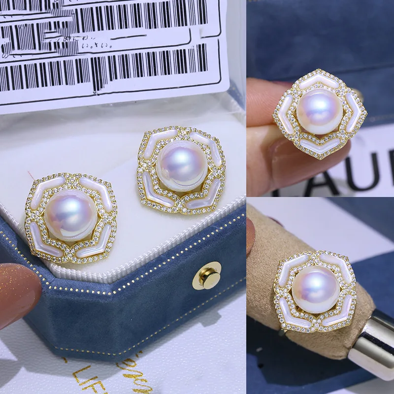 

MeiBaPJ Real 925 Sterling Silver Flower Natural Pearl Jewelry Set Pendant Earrings Ring Fine Charm Wedding for Women