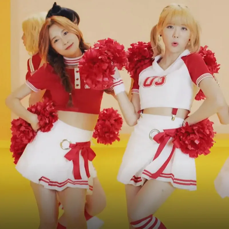 

Women's Cheerleader Dress With Pom Poms School Girls Musical Party Halloween Cheer Leader Costume Fancy Dress Sports JK Uniform