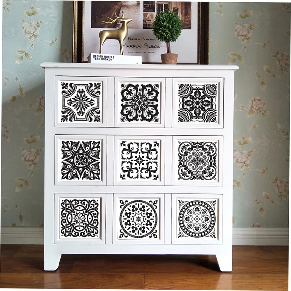 

Amazon Hot Black And White Retro European Bathroom Tile Stickers Oil Stickers Bathroom Wall Stickers Waterproof Wallpaper