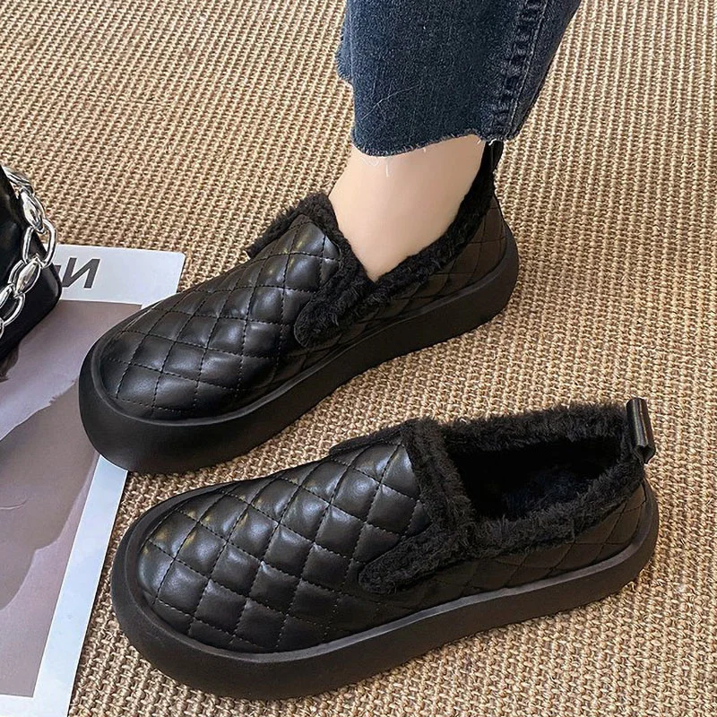 

Туфли женские на платформе и низком каблуке, лоферы, меховая обувь, без застежки, клоги, Искусственная резина, короткий плюш, римские сабо, зимние