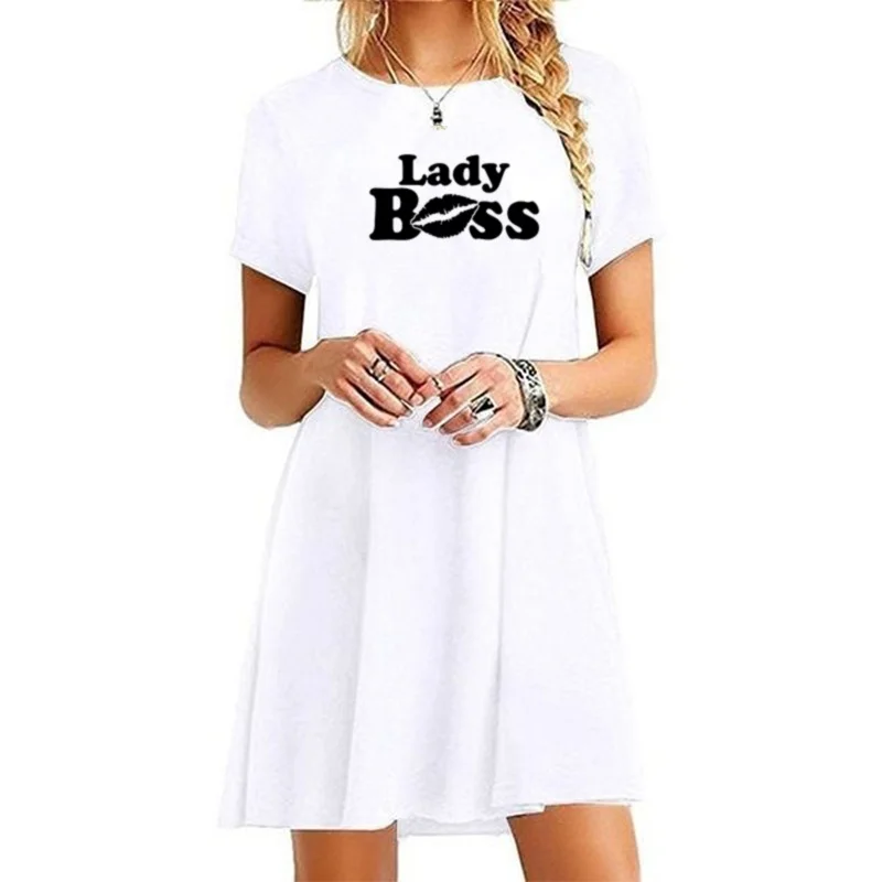 

Women Trending Mini Dresses Loose Fashion Printing Round Neck T Shirt Dress Teenager Above Knee Length Sexy Beach Dress