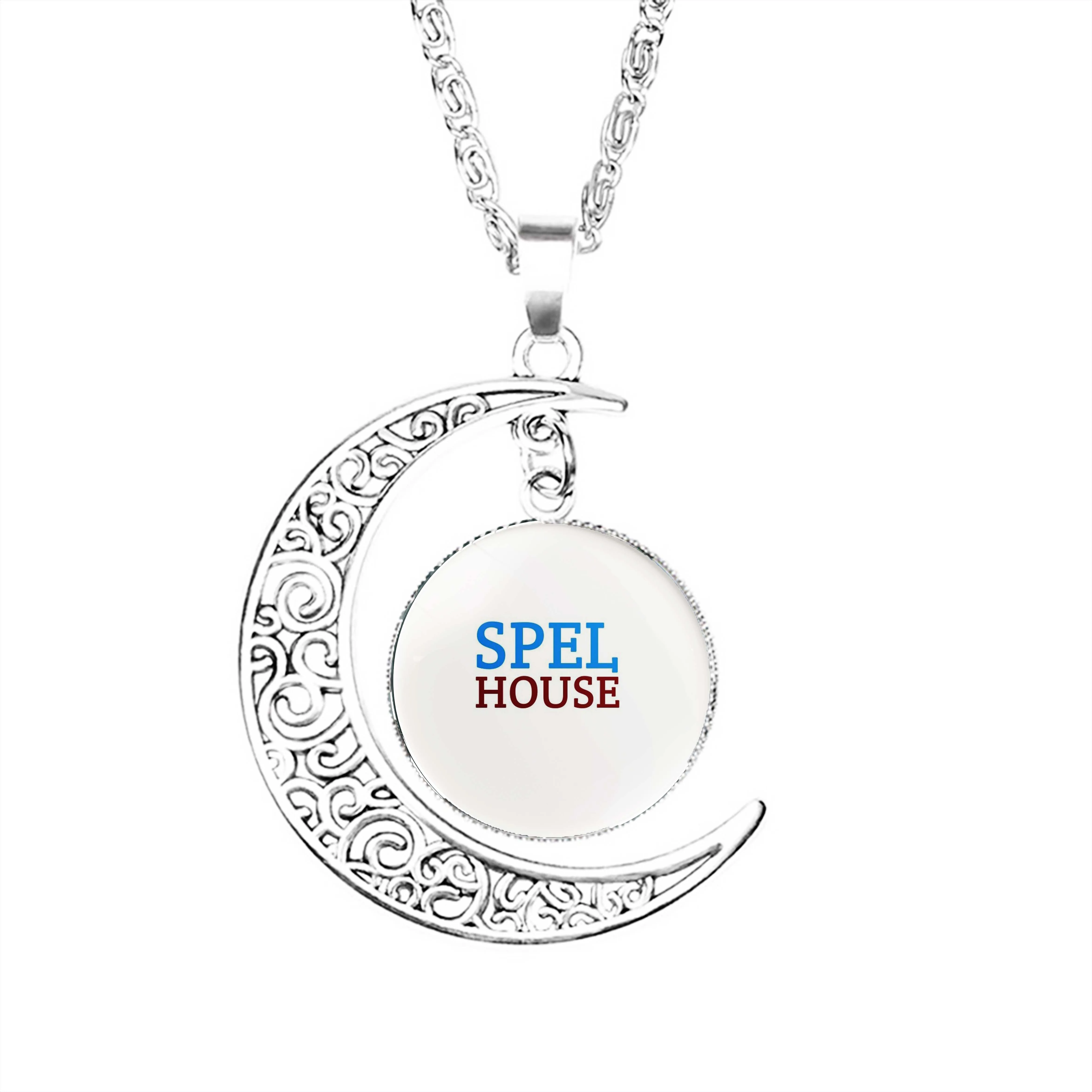 

Spelhouse Moon Necklace Girls Gifts Pendant Dome Fashion Stainless Steel Boy Accessories Party Chain Charm Men Glass Women Lady