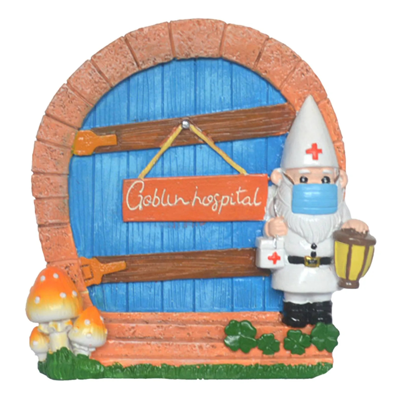 

Мини-арка, милые миниатюрные двери, сказочный гном, эльф, удерживающий фонарь и стоя перед дверью, искусственные скульптуры