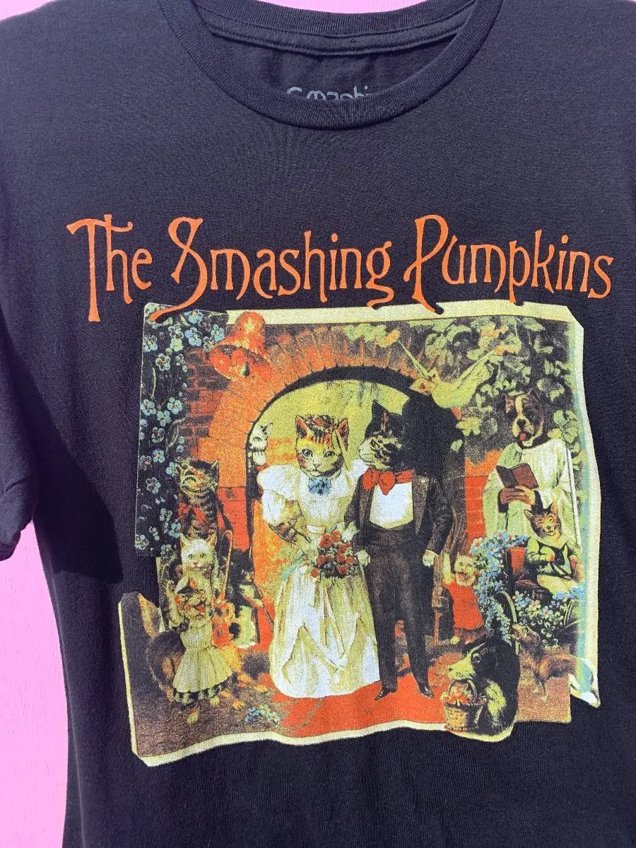 Футболка унисекс с рисунком кошки Smashing Pumpkins черная длинными рукавами NH4882
