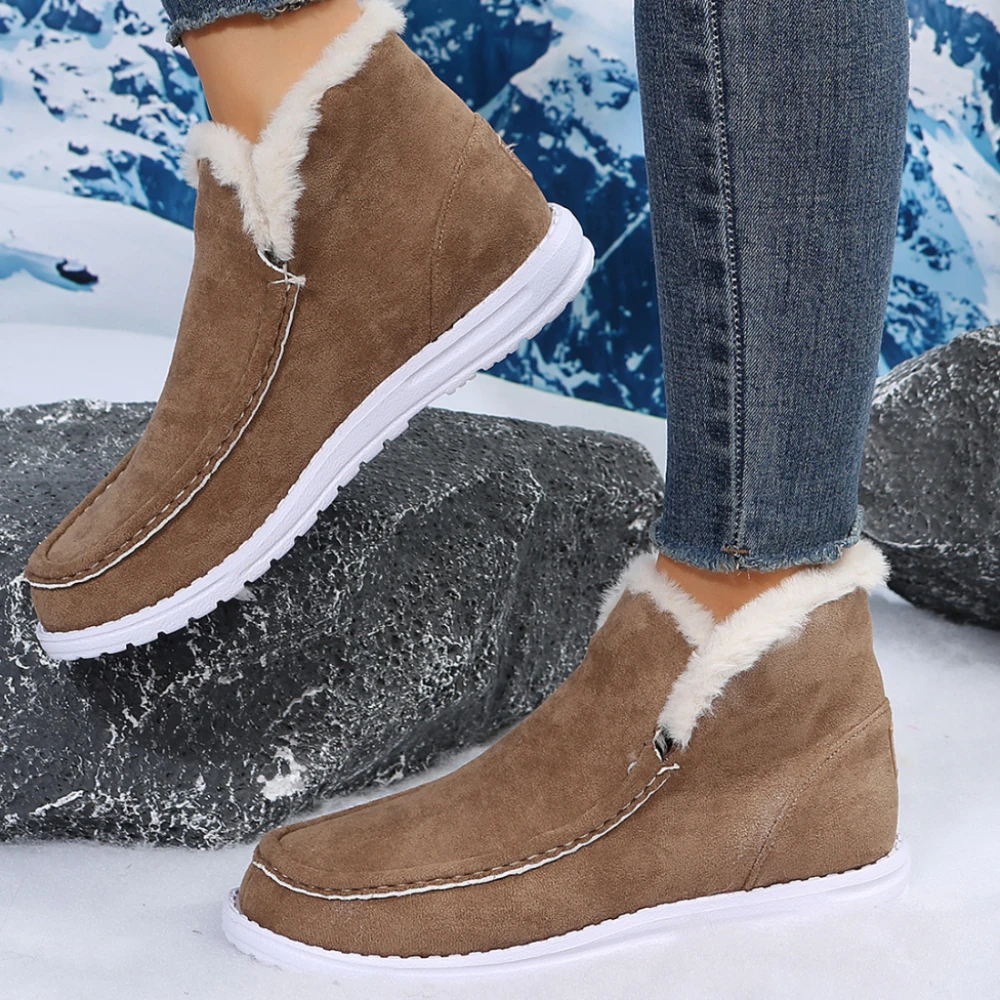 

Snow Boots Women Ankle Boots Women's Winter New Warm Plush Fur Boots Suede Leather Shoes Ladies Slip on Comfortable Botas Mujer