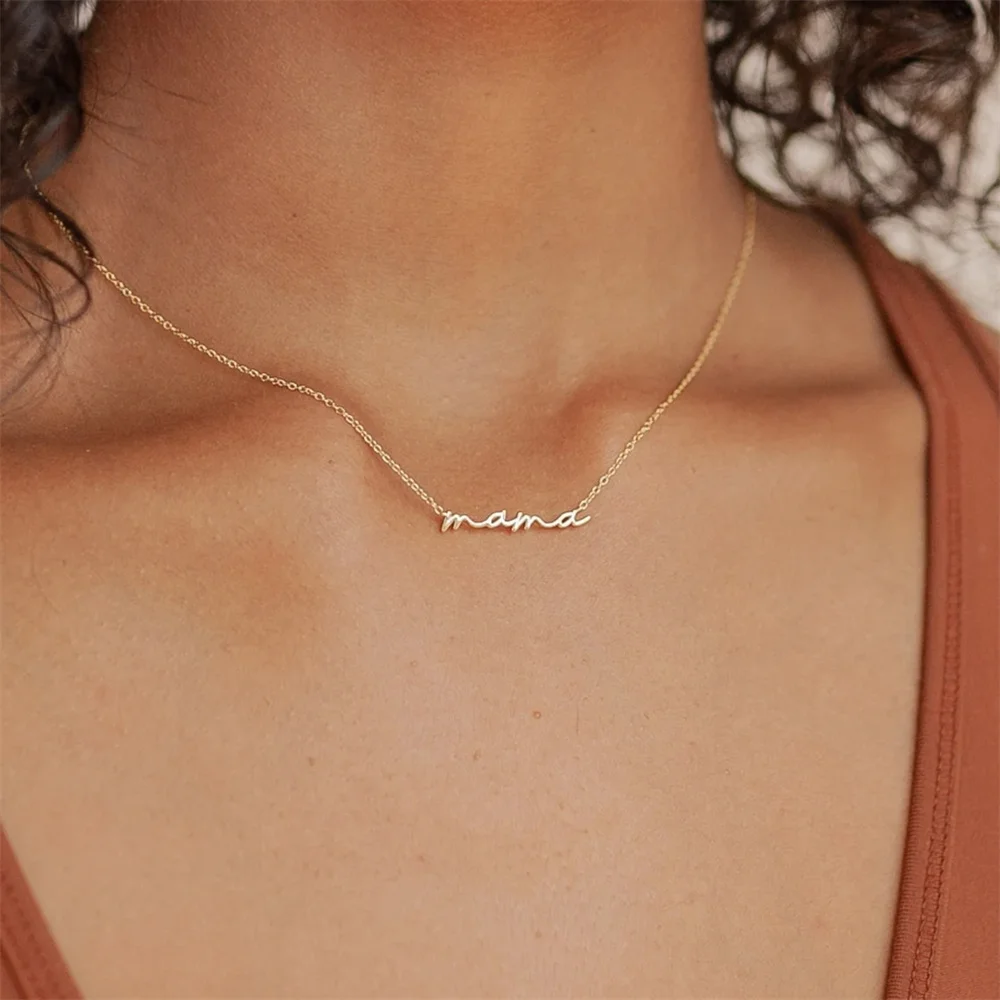 

Mama Necklace Custom Name Necklaces Personalized Handwritten Nameplate Pendant Choker for Mother Jewelry Birthday Gift for Her