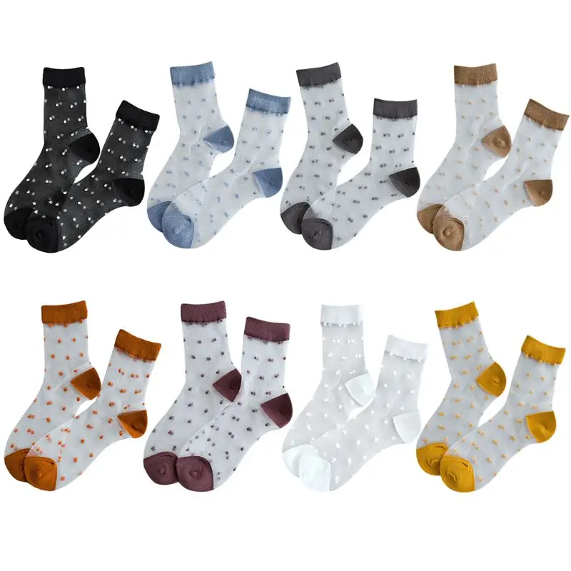 

Japanese Women Summer Transparent Glass Fiber Ankle Socks Polka Dot Jacquard Ultra-Thin Cotton Tube drop shipping
