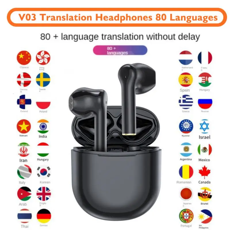 

V03 Smart TWS Translation Headphones 80 Languages instant Translate Voice Translator Wireless Bluetooth Translator Earphone