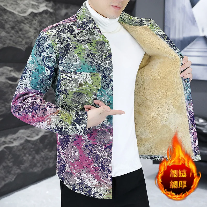 Осенне-зимнее Модное Новое мужское повседневное шерстяное пальто с принтом