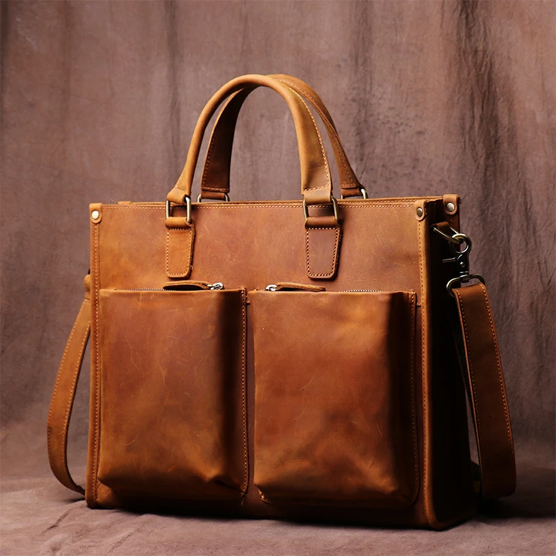 Vintage Handmade Men Women Handbag Business Briefcase Cowhide Office Laptop Bag Large Capacity Messenger Bags
