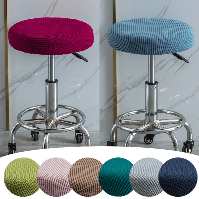

Bar Stool Dining Cover Polar Fleece Round Chair Cover Removable Slipcover Solid Seat Cushion Protector Stretchable Barstool