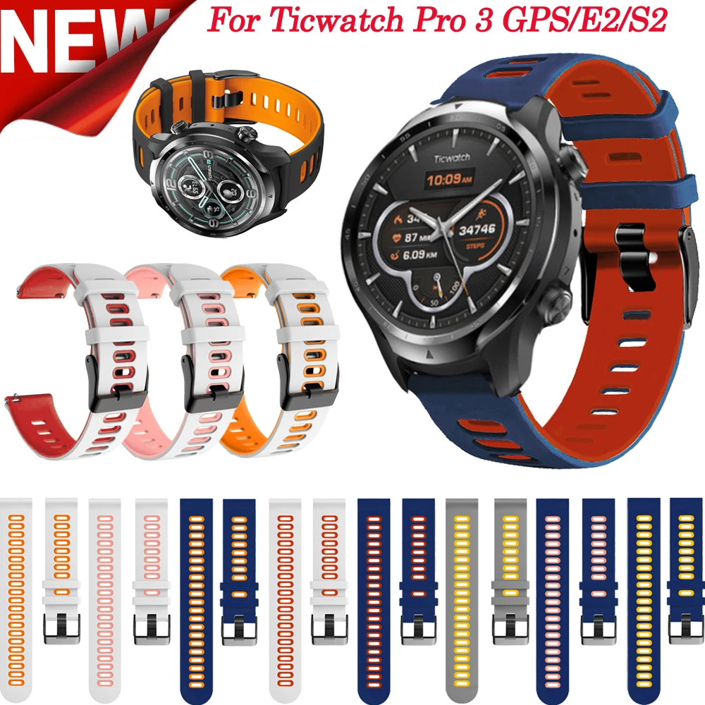 

Sport Silicone Straps Replace For TicWatch Pro 3 LTE GPS E2 S2 2020 Wristband Bracelet 20 22mm For TicWatch Pro3 Watch Band Belt