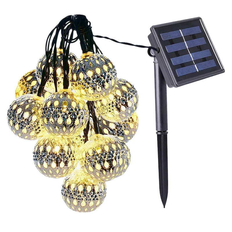 

Outdoor Solar Powered String Lights 20Led 5M Moroccan Ornament Led Lights For Garden,Party,Indoor Christmas Warm White