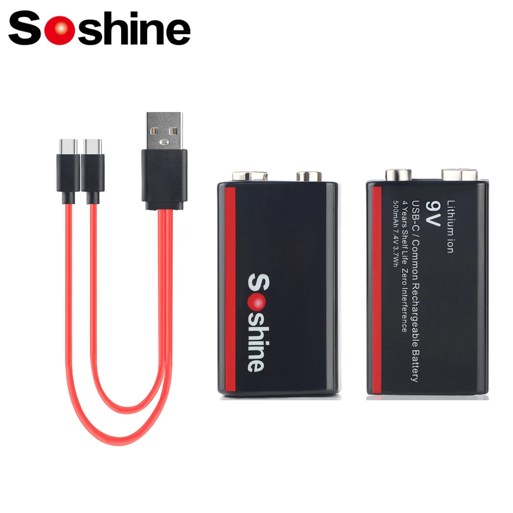 Soshine 9 В 500 мАч с низким саморазрядом литий-ионные аккумуляторы USB-кабелем 2-в-1 для