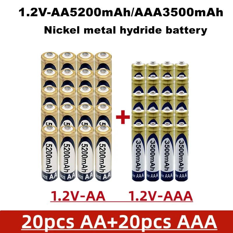 

Aa+aaa 1.2V rechargeable battery, 5200 MAH /3500mah,made of nickel metal hydride,suitable for toys,clocks,etc., sold in packages