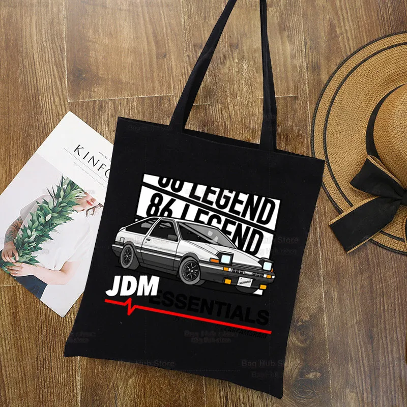 

AE86 Japan Anime Black Graphic Printed Canvas Shoulder Bag Female Initial D Racing Drift Car JDM Harajuku Funny Eco Shopper Bag