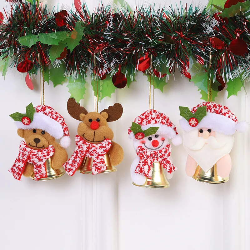 

4pcs Christmas Cartoon Pendant Santa Claus Deer Snowman Moose Decoration Christmas Tree Bell Home Decor Accessories