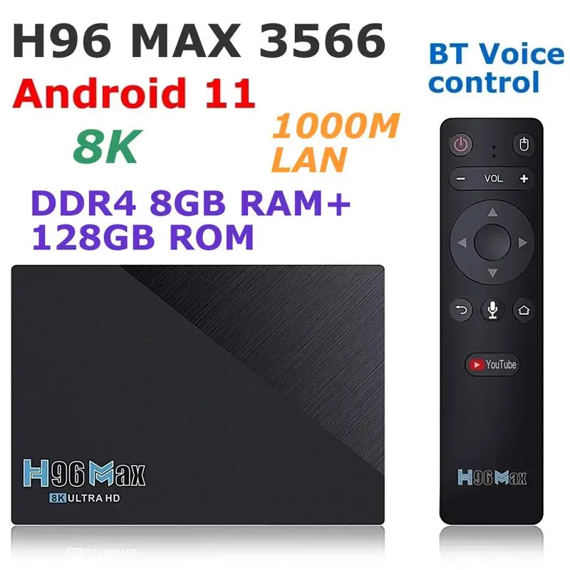

ТВ-приставка H96 MAX, 3566 дюйма, DDR4, 8 + 128 ГБ, RK3566
