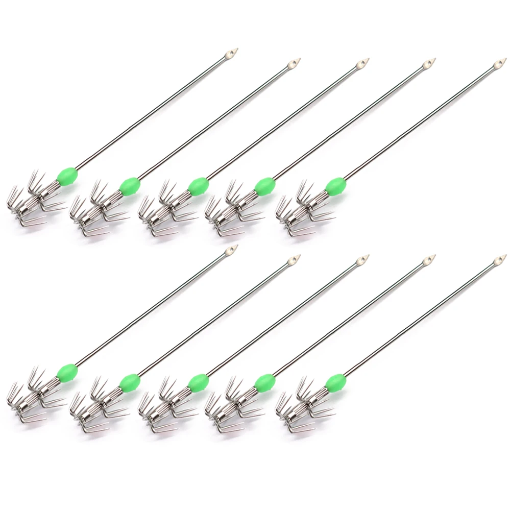 

10pcs Stainless Steel Squid Umbrella Hook Lifelike Squid Ocean Umbrella Fishing Hook Luminous Beads Fish Attraction Fishhooks