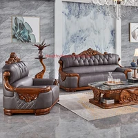 european ebony wood leather sofa set furniture living room sectional sofas chairs marble coffe table high quality tv stand 2022