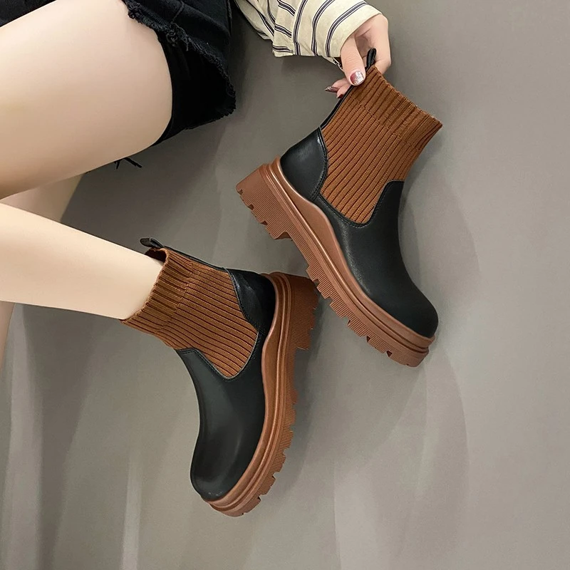 Women's Short Boots Ankle Shoes Women's Thick Elastic Knitting Comfortable Socks Platform Boots Women's Botas Altas Plataforma