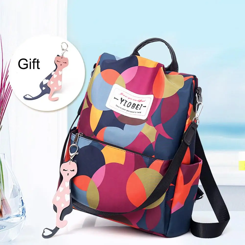 

Waterproof Backpacks Ladies Multicolor Print Dual Shoulder Bags Multi-function Women Anti Theft Oxford Travel School Bags