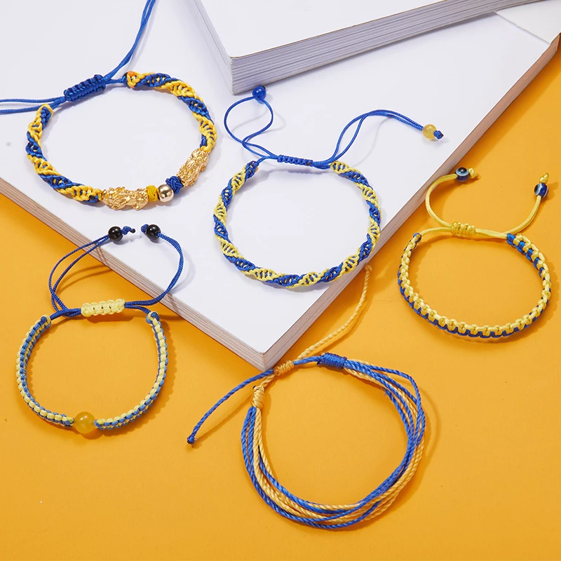 

Hot Sale Creative Color Matching Ukraine Bracelet Ukraine Yellow Blue Bracelet Hand-Woven Adjustable Bracelet Charm Bracelet New