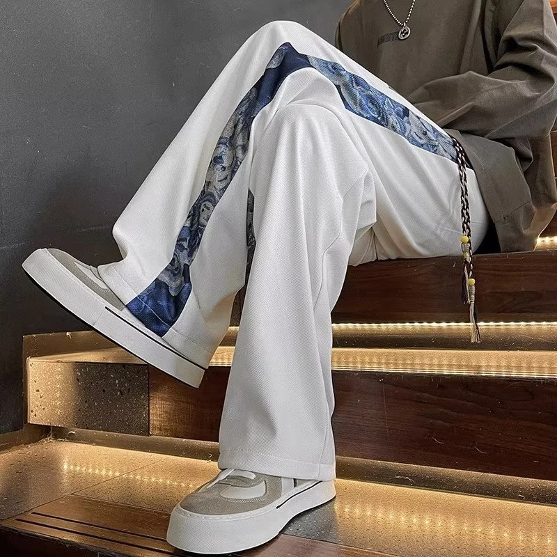 Мужские полосатые брюки FGKKS повседневные облегающие с широкими штанинами для