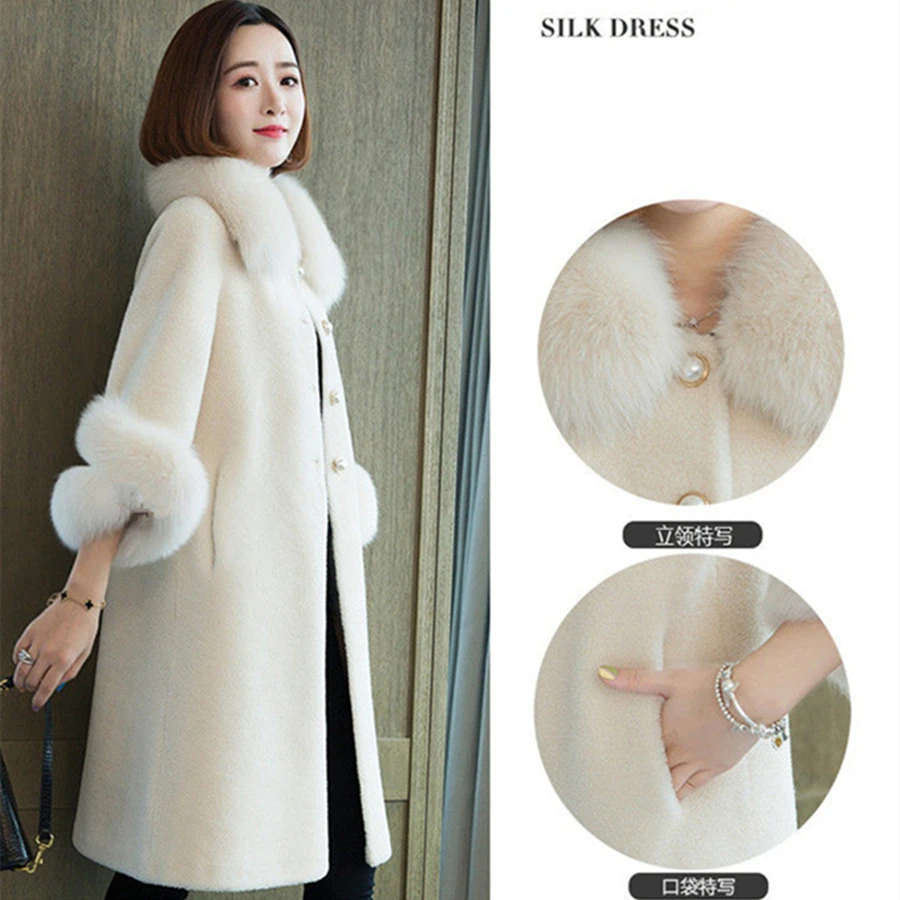 Mid-length Winter Faux Collar Fleece Fur Coat Women Plush Warm Thick Overcoat Lawbwool Outwear Korean Street Windbreaker Jacket