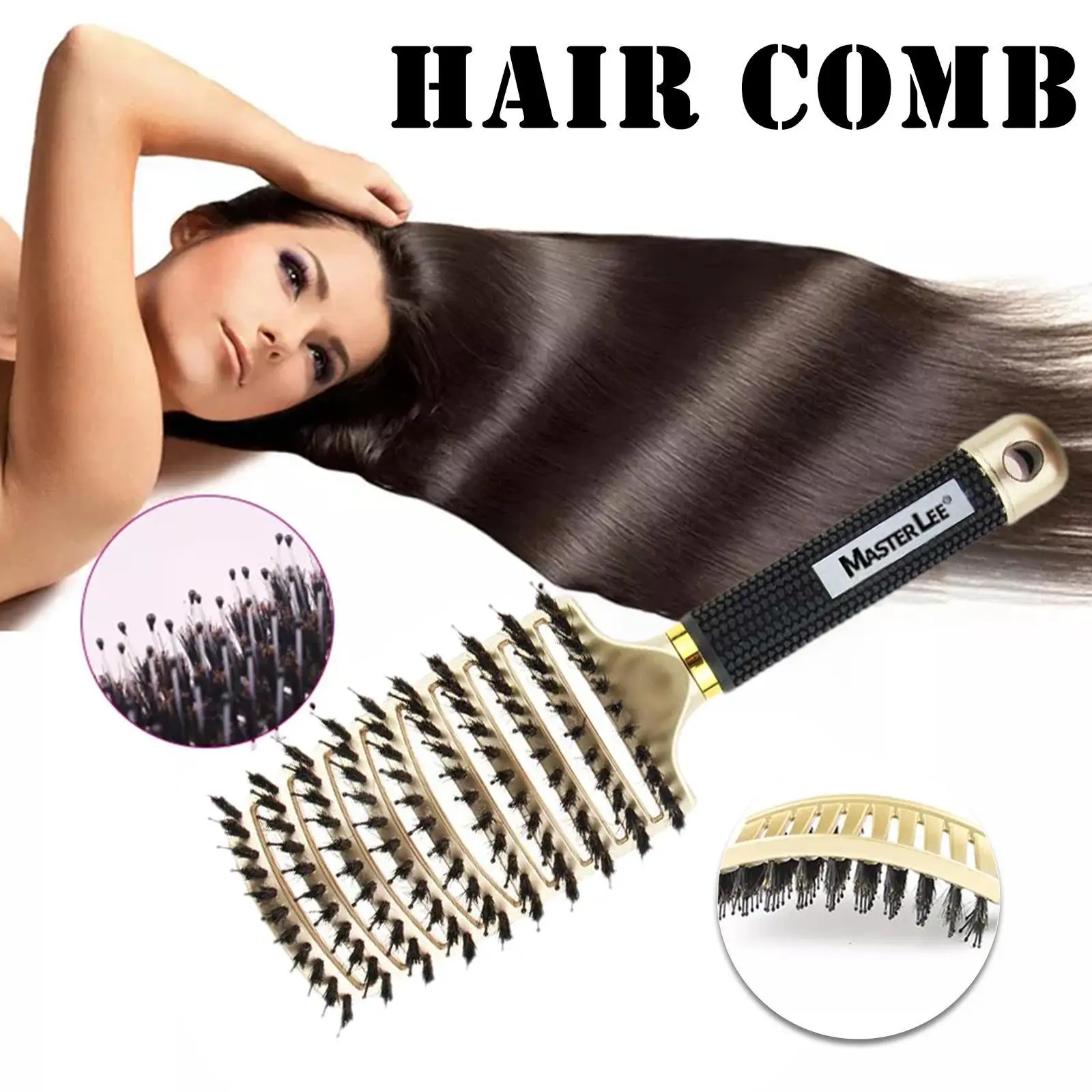 

Щетка для волос, массажная Расческа для кожи головы, щетка для волос с нейлоновой щетиной, Женская щетка для влажных и вьющихся волос для сал...