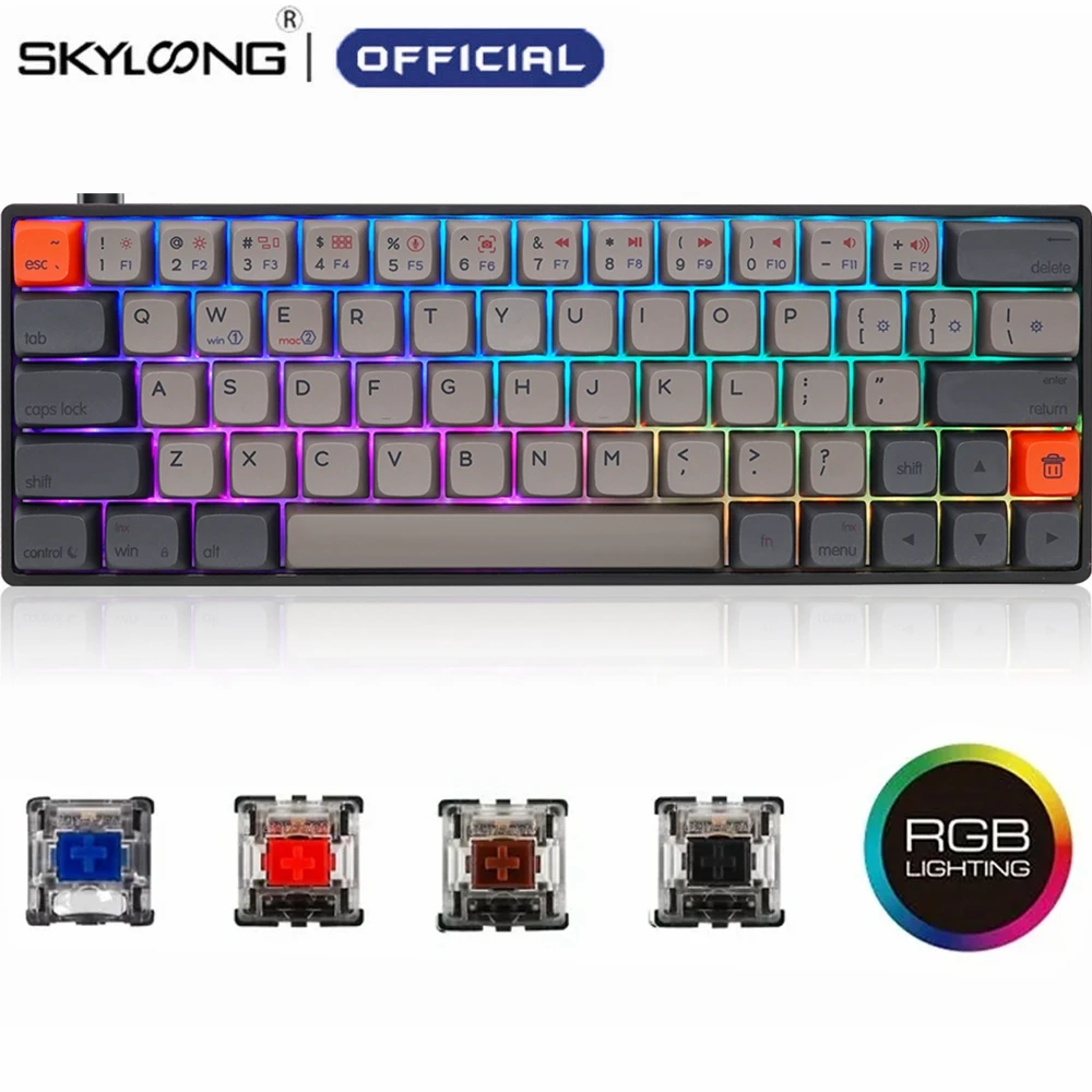 

SKYLOONG SK64 64 Key Hot Swappable Mechanical Keyboard RGB Backlit PBT Arrow Keys IP6X Win/Mac Gateron Optical Gamings Keyboards