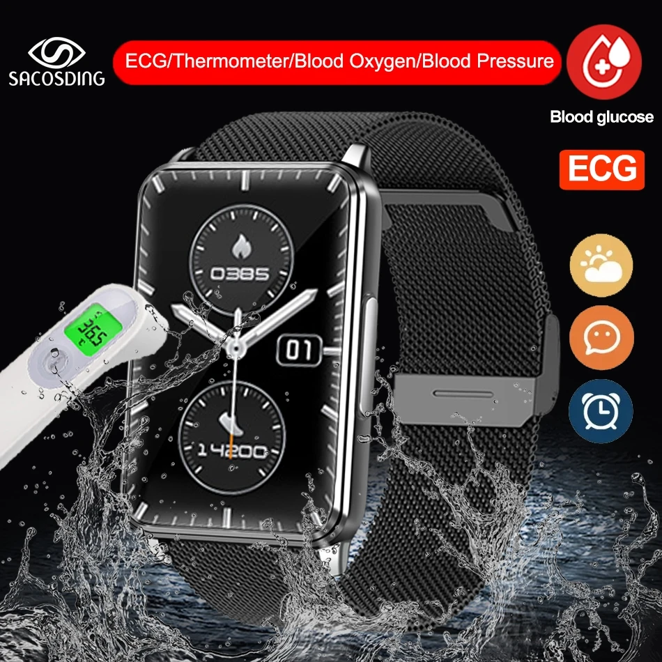 

2023 New Non-Invasive Blood Glucose Smart Watch ECG+PPG HRV Heart Rate Blood Oxygen Blood Pressure Monitor IP67 Waterproof Watch