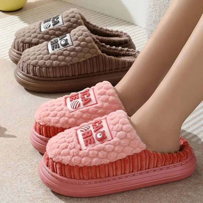 Тапки мужские на толстой подошве домашняя обувь плюшевые теплые хлопковые