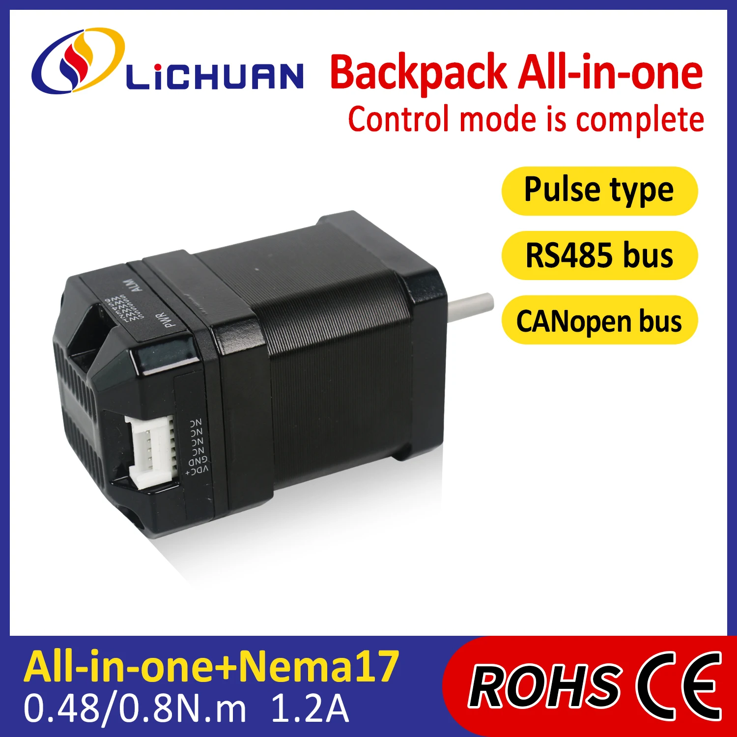 

Lichuan Pulse/RS485 DC20~30V1.2A 1000PPR 0,48/0,8 Нм 2 фазы Nema17 Встроенный драйвер шагового двигателя с открытой петлей/закрытой петлей для ЧПУ