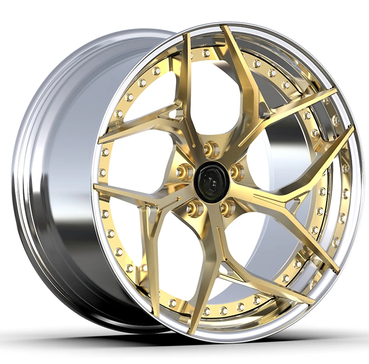 

Polish barrels and Gold discs 5x120 and 5 x 112 2-PC Staggered 20 inch Sport Car Wheel