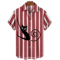 2022 summer mens shirts cat print retro hawaiian shirts single row buttons short sleeves mens 5xl fashion loose casual shirts