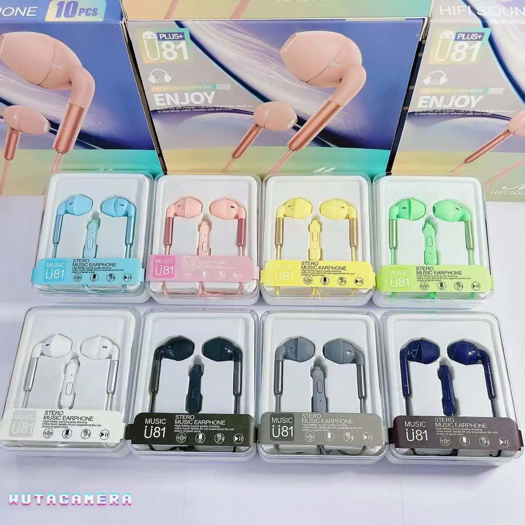 

New U81 Macaron Wired Headphones Wire-controlled In-ear Mobile Phone Headsets Universal Sports Gaming Headsets