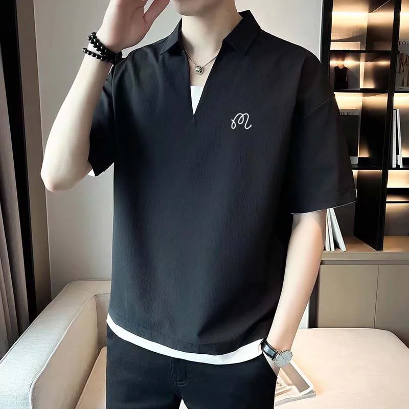 2023 Men Malbon Golf Wear Clothing Polo Men's Summer V-neck Silk Shirt Breathable Short Sleeve Casual Business Sports Top