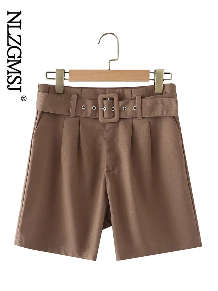 

Повседневные Удобные элегантные шорты Nlzgmsj 2022 с поясом, женские шорты на весну и лето, облегающие широкие трапециевидные шорты 202203