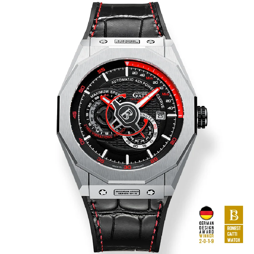 

BONEST GATTI Men Automatic Watch Luxury Watches Military Mechanical Wristwatch Waterproof Sapphire Luminous Leather Reloj Hombre