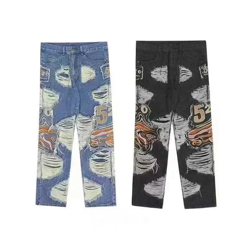 2024 одежда для гранж Y2K уличная мешковатые рваные штаны из денима мужские прямые