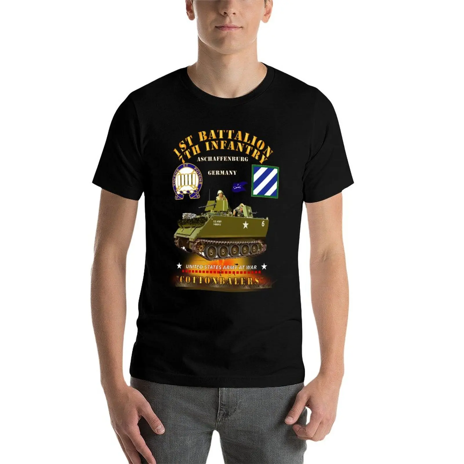 Фото Футболка Army - 1st Bn 7th Infantry - Aschaffenburg FRG - M113 APC CottonBalers X 300, забавные футболки, хлопковая футболка №3