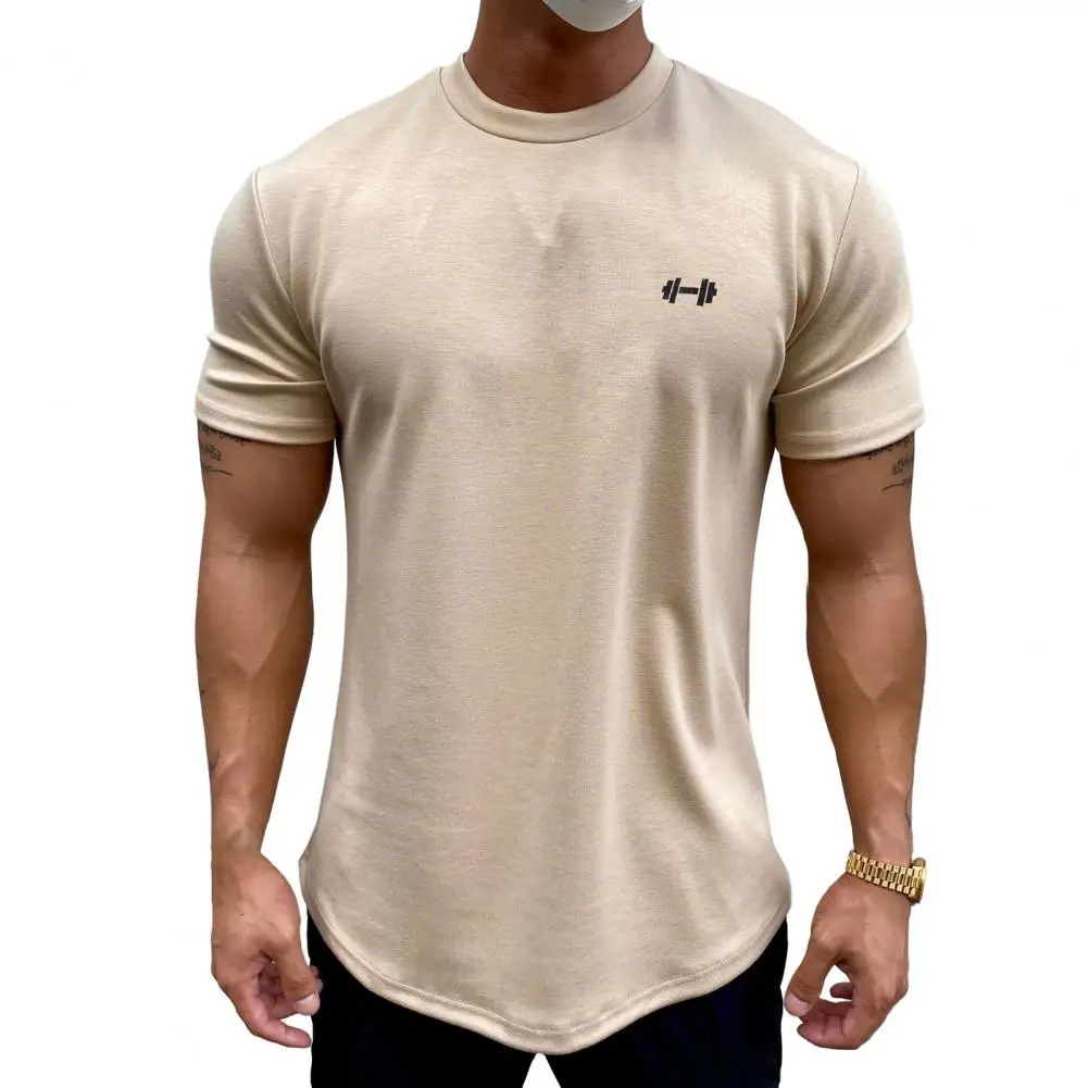 

Men T-shirt Solid Color Friendly to Skin Simple Young Style Machine Washable Soft Material Breathable Slim Fit Crew Neck Summer