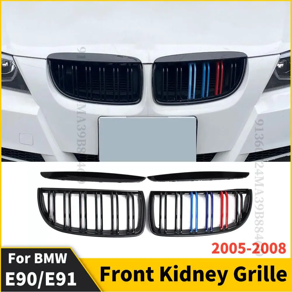 

Double Line Front Kidney Grille Bumper Grill Hood Mesh For BMW 3 Series E90 E91 325i 320i 330i 2005-2008 Sport Facelift Tuning