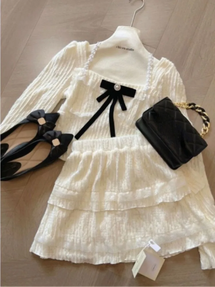 Женский комплект из двух предметов топ с квадратным вырезом и длинным рукавом