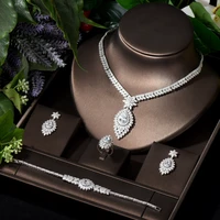 hibride sparkling cubic zircon pave jewelry set crystal 4pcs water drop shape trendy big set for women wedding accessories s 024