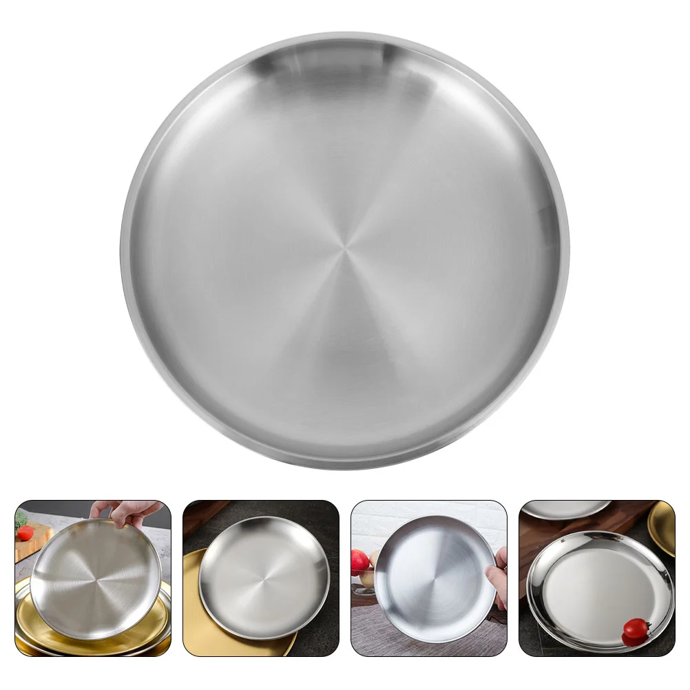 

Plate Dish Tray Serving Plates Grill Fruit Steel Stainless Round Cake Dessert Pasta Grilling Meat Camping Dinner Lunch Appetizer