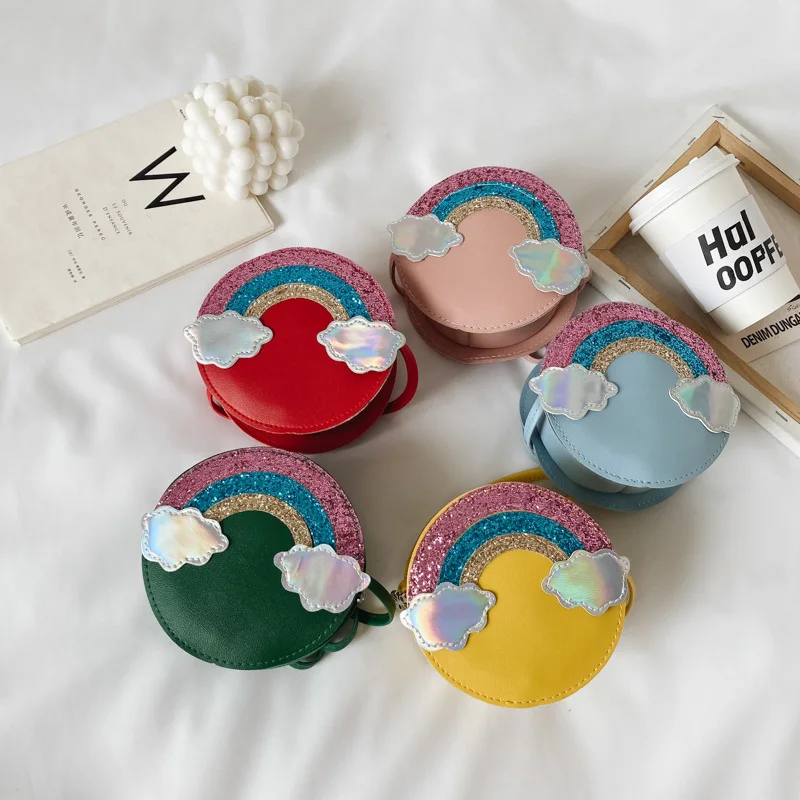 Маленькая круглая сумка через плечо с блестками для девочек радужные однотонные