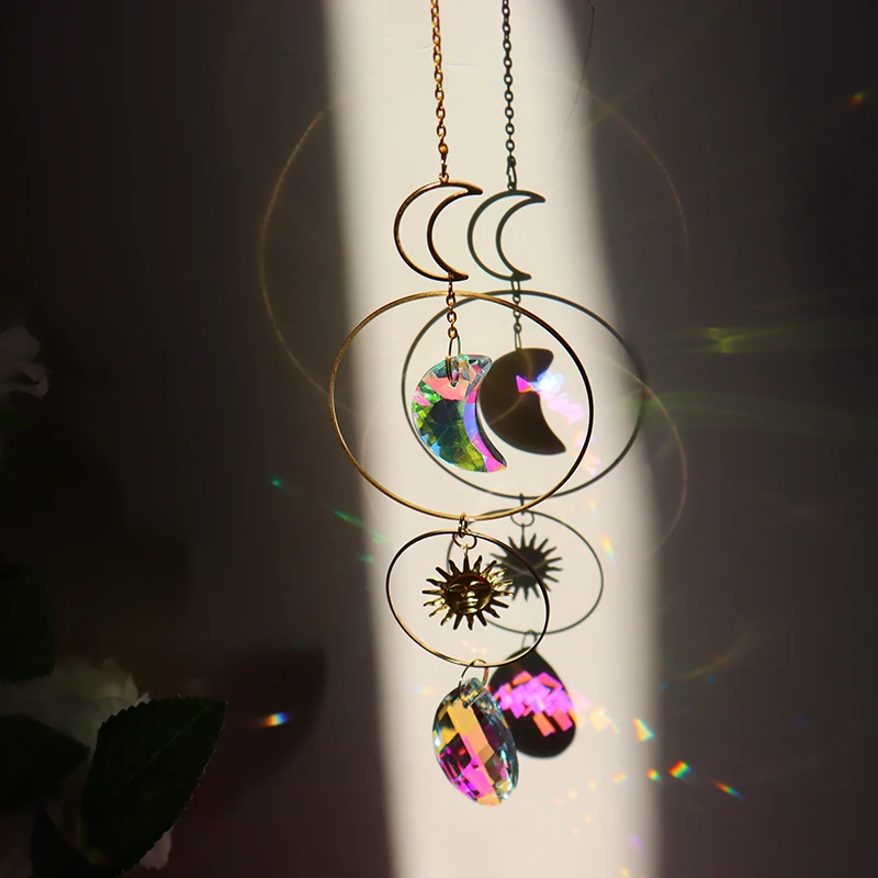 

Suncatcher Crystals Stained Glass Hanging Pendant Chakra Moon Star Light Catcher Wind Chimes Fairy Bedroom Home Garden Decor